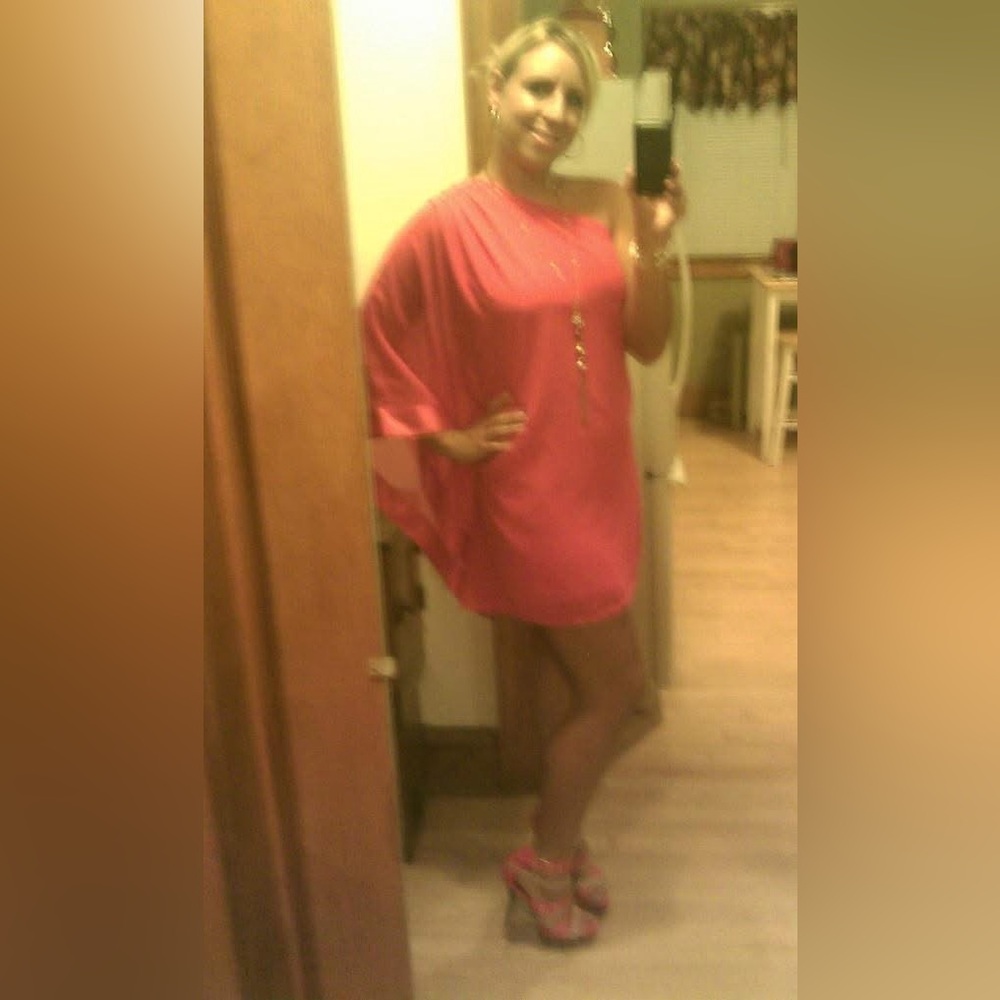 VENUS Coral One Shoulder Dress